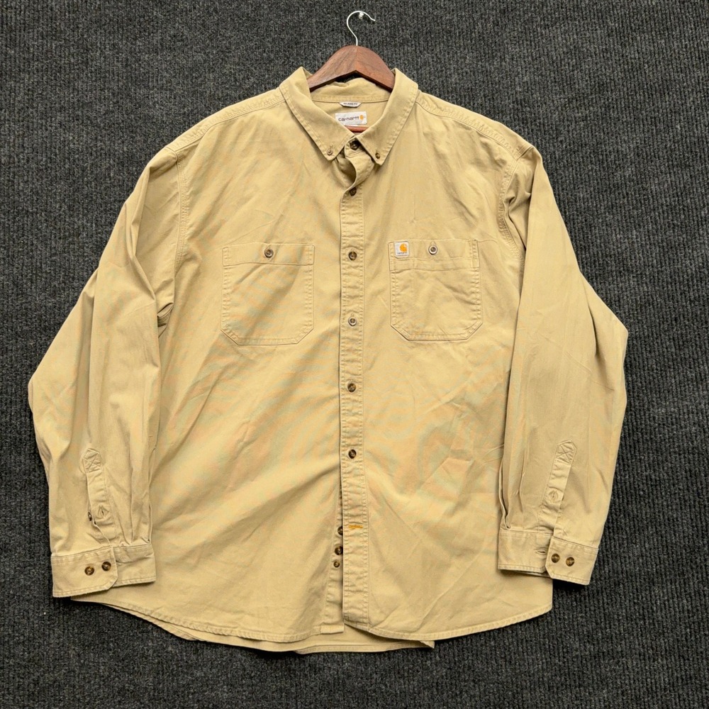 Carhartt Relaxed Fit Work Shirt Men's 4XL Tan Khaki Long Sleeve Button Down